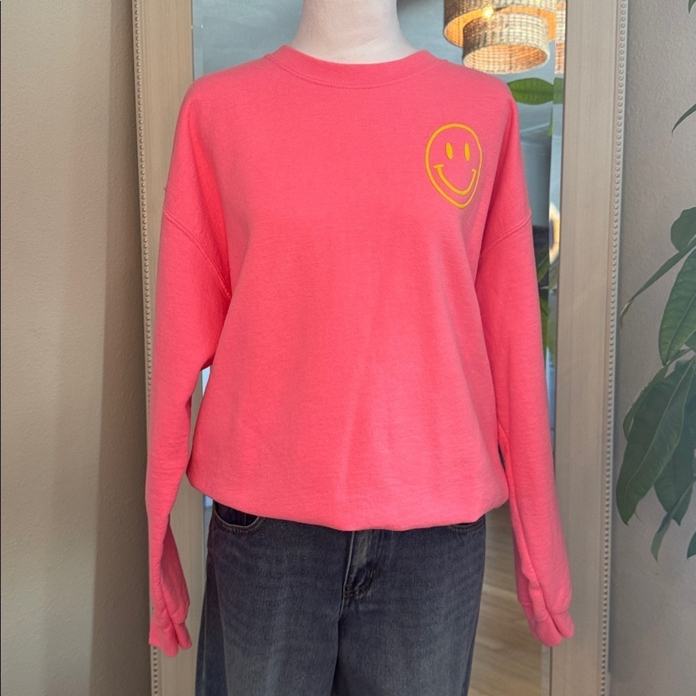 Pink Smiley Face Women's Sweatshirt - Picture 4 of 10